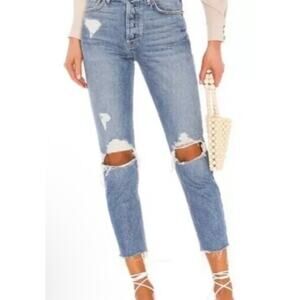 GRLFRND Size 27 Karolina Ripped Rigid Jeans Distressed High Waist  Denim raw hem